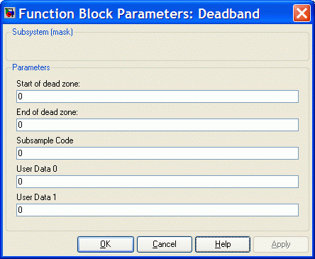 Deadband parameters dialog box