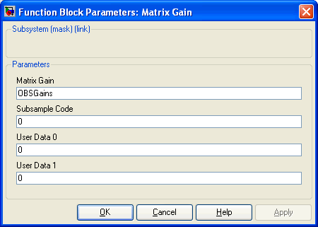 Matrix Gain Parameters Dialog Box