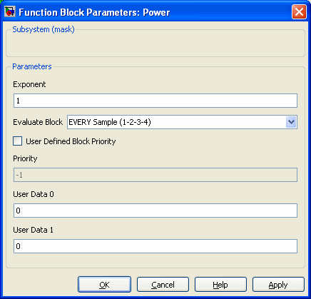 Power parameters dialog box
